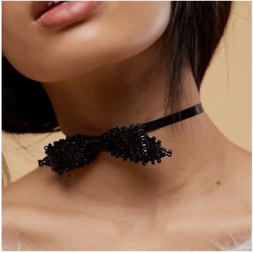 Free People Black Bow tie Choker NWT